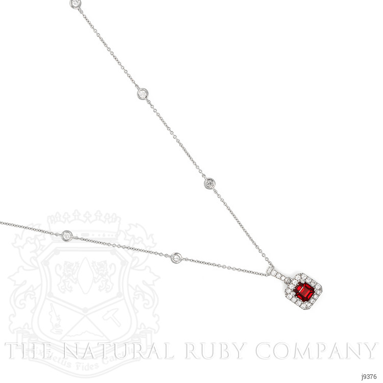 0.86 Ct. Ruby and Natural Diamond Pave Pendant, 18K White Gold