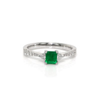 0.39 Ct. Emerald Natural Diamond Three Stone Ring, 18K White Gold Video