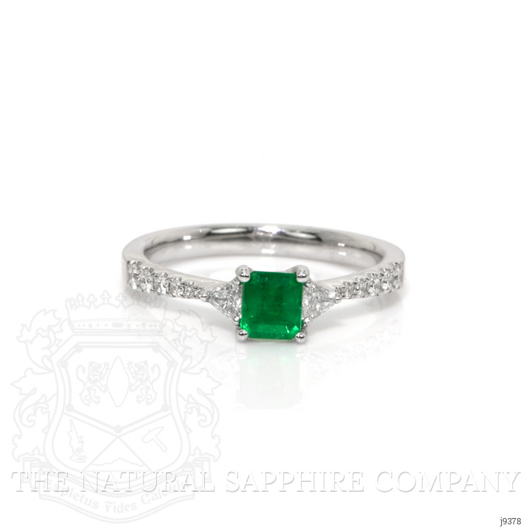 0.39 Ct. Emerald Natural Diamond Three Stone Ring, 18K White Gold
