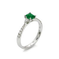 0.39 Ct. Emerald Natural Diamond Three Stone Ring, 18K White Gold Image
