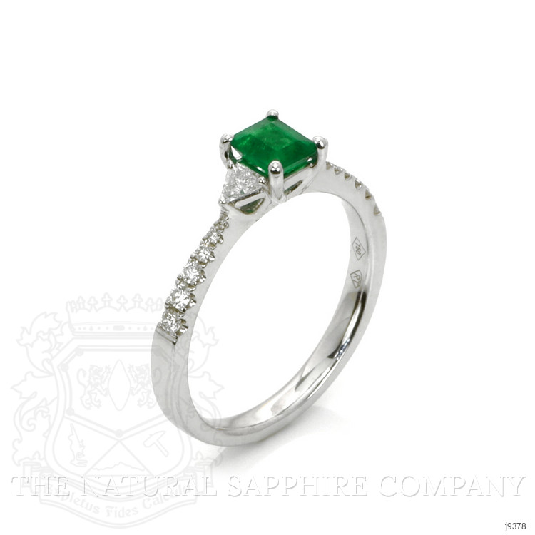 0.39 Ct. Emerald Natural Diamond Three Stone Ring, 18K White Gold
