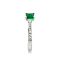 0.39 Ct. Emerald Natural Diamond Three Stone Ring, 18K White Gold Image