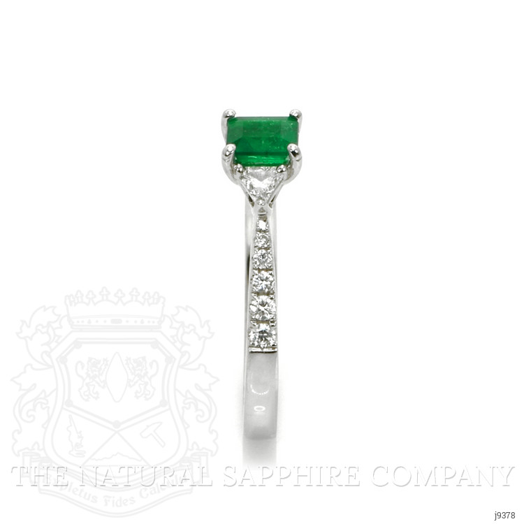 0.39 Ct. Emerald Natural Diamond Three Stone Ring, 18K White Gold