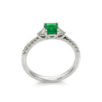 0.39 Ct. Emerald Natural Diamond Three Stone Ring, 18K White Gold Image