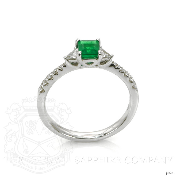 0.39 Ct. Emerald Natural Diamond Three Stone Ring, 18K White Gold