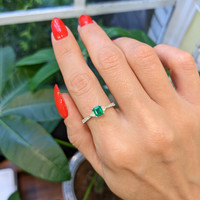 0.39 Ct. Emerald Natural Diamond Three Stone Ring, 18K White Gold Life Style