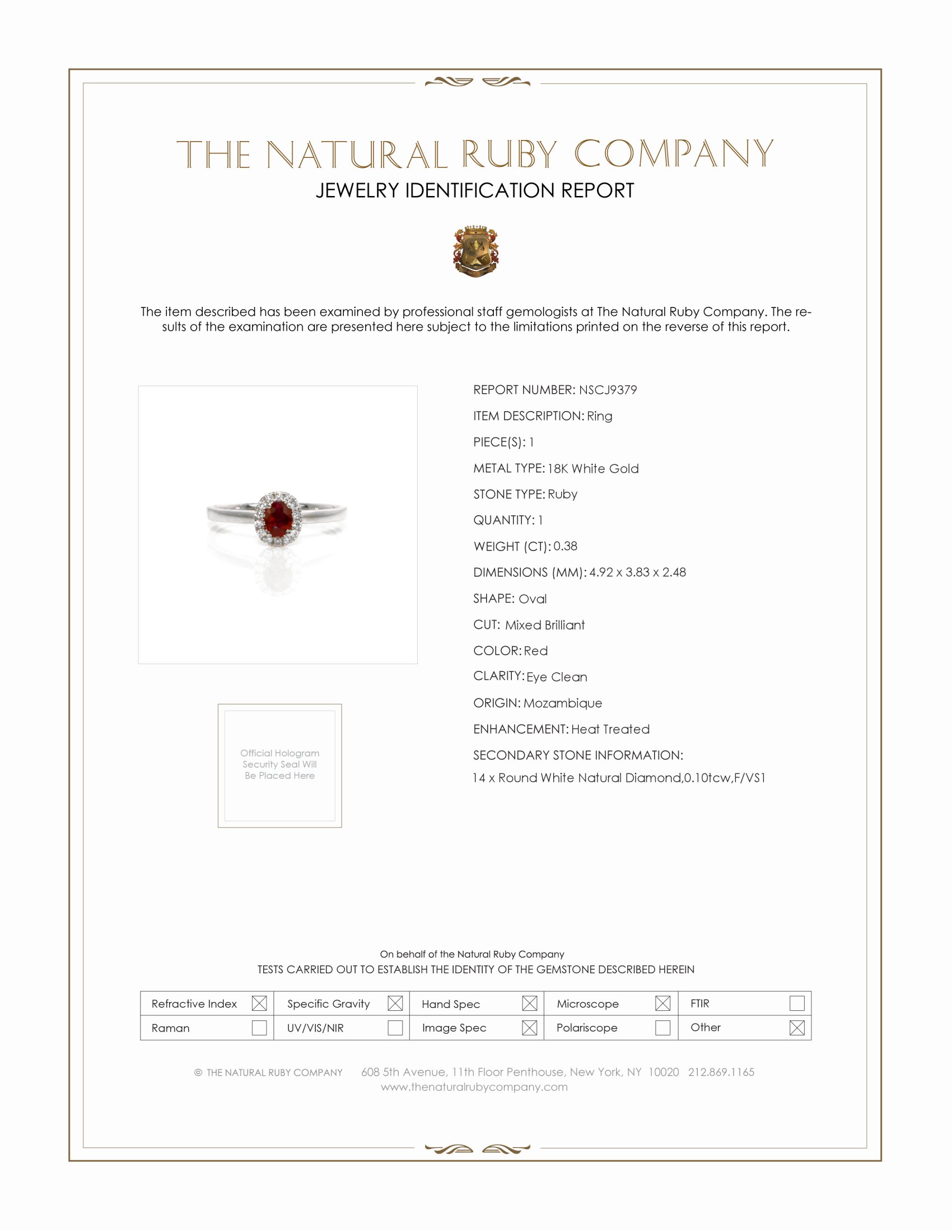 0.38 Ct. Ruby and Natural Diamond Pave Ring, 18K White Gold