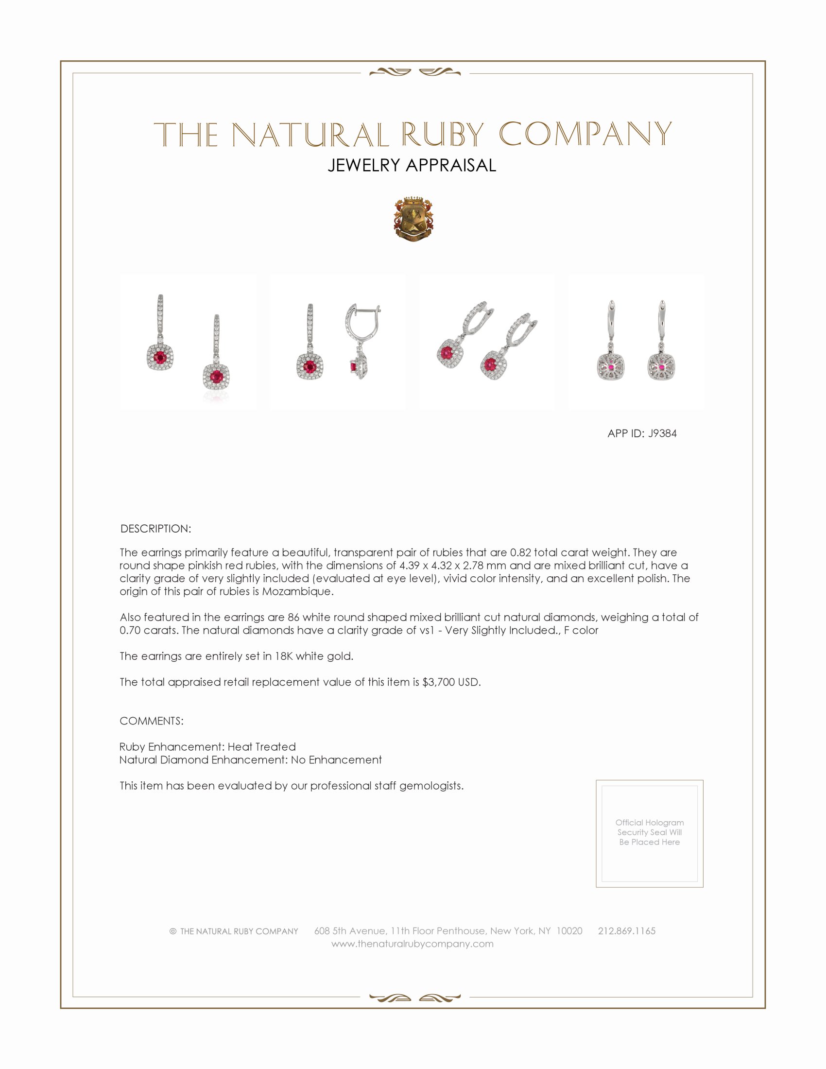 0.82 Ct.Tw. Ruby Natural Diamond Pave Earrings, 18K White Gold