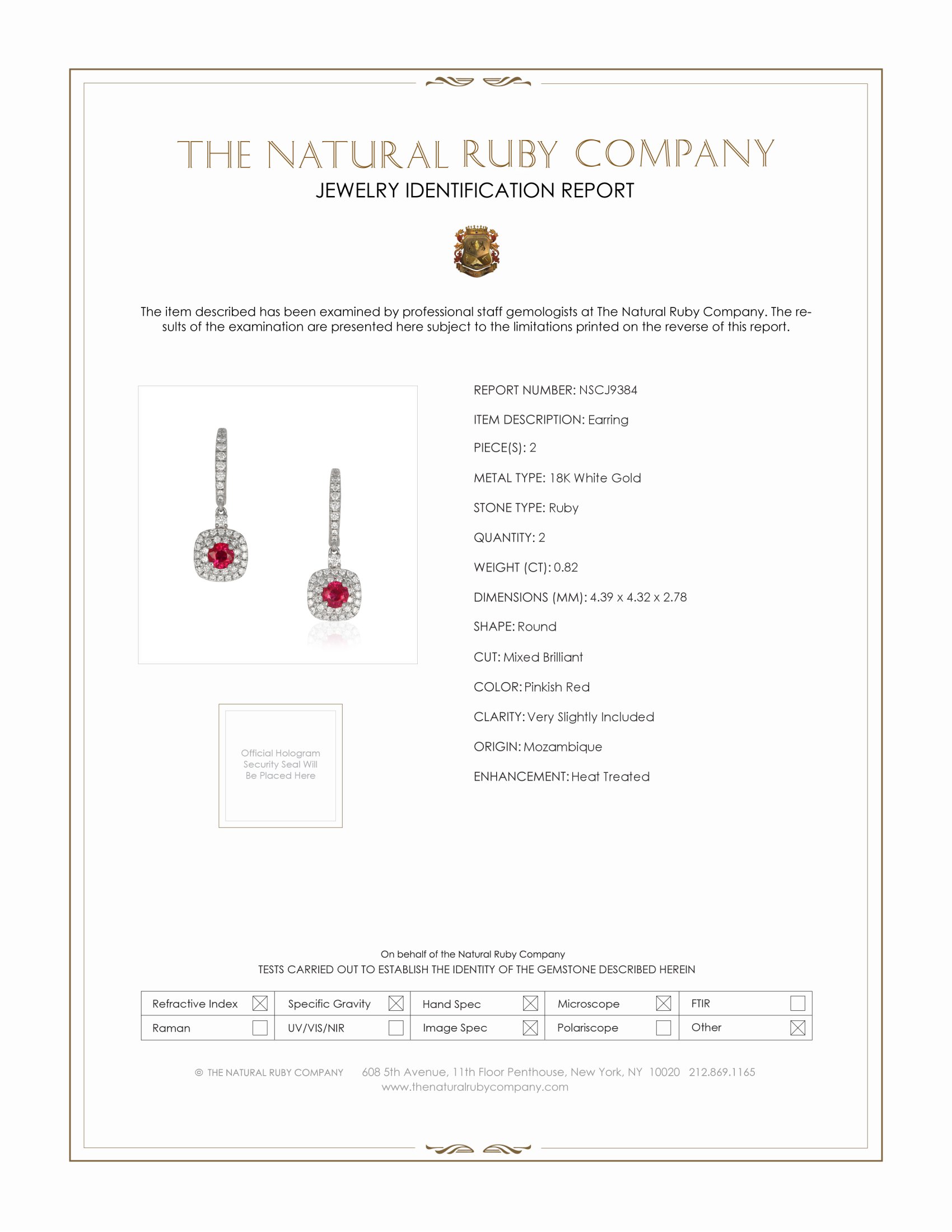 0.82 Ct.Tw. Pinkish Red Ruby and Natural Diamond Pave Earrings, 18K White Gold