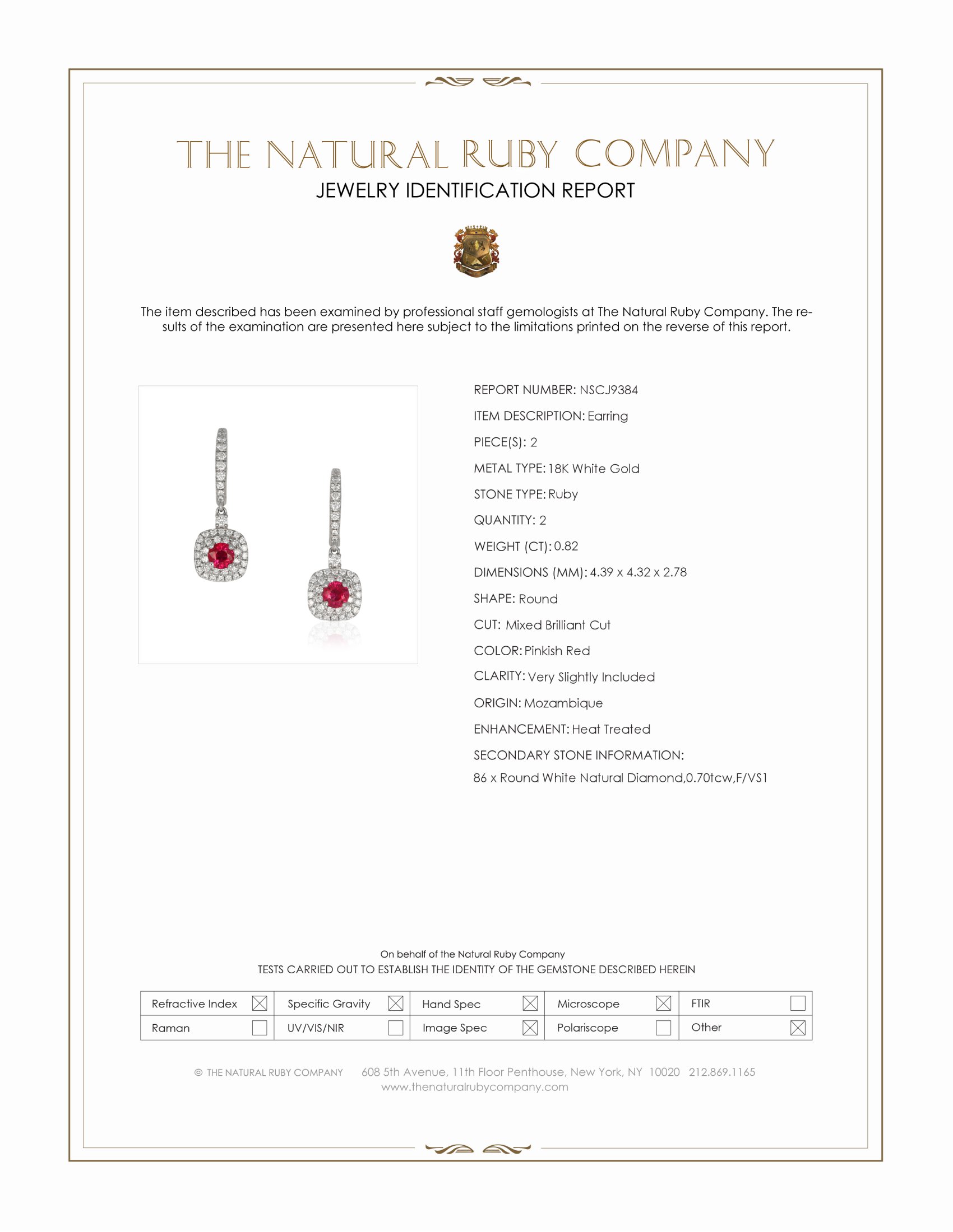 0.82 Ct.Tw. Pinkish Red Ruby and Natural Diamond Pave Earrings, 18K White Gold