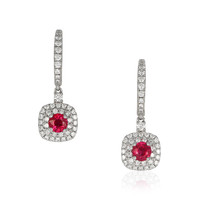 0.82 Ct.Tw. Ruby Natural Diamond Pave Earrings, 18K White Gold Video