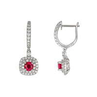 0.82 Ct.Tw. Ruby Natural Diamond Pave Earrings, 18K White Gold Image