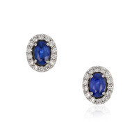 0.94&nbsp;Ct.Tw.Total Carat Weight Blue Sapphire and Natural Diamond Pave Earrings, 18K White Gold Video
