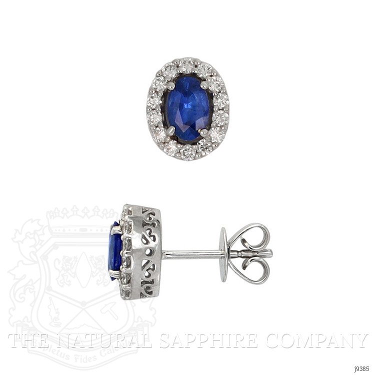 0.94 Ct.Tw. Blue Sapphire and Natural Diamond Pave Earrings, 18K White Gold