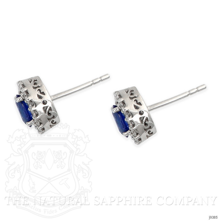 0.94 Ct.Tw. Blue Sapphire and Natural Diamond Pave Earrings, 18K White Gold