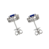 0.94&nbsp;Ct.Tw.Total Carat Weight Blue Sapphire and Natural Diamond Pave Earrings, 18K White Gold Image