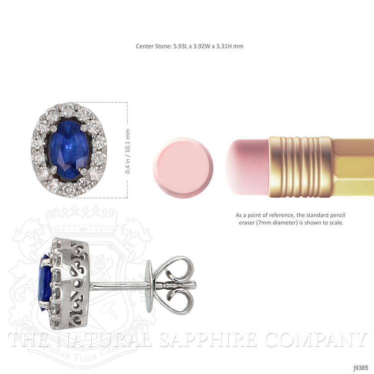 0.94 Ct.Tw. Blue Sapphire and Natural Diamond Pave Earrings, 18K White Gold