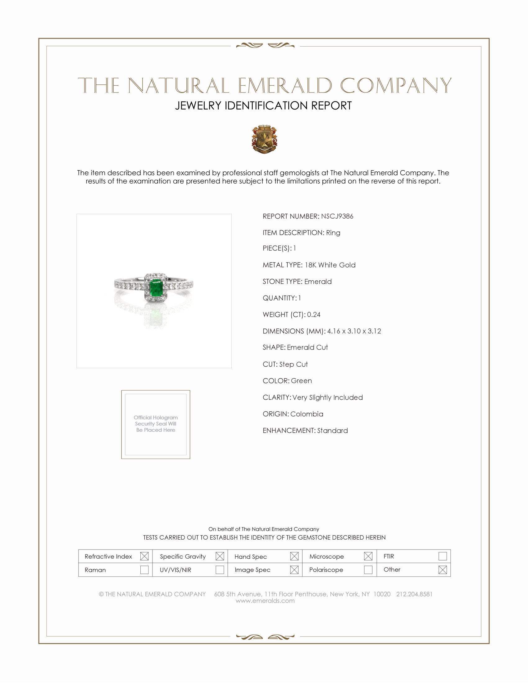 0.24 Ct. Emerald and Natural Diamond Pave Ring, 18K White Gold