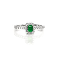 0.24 Ct. Emerald and Natural Diamond Pave Ring, 18K White Gold Video
