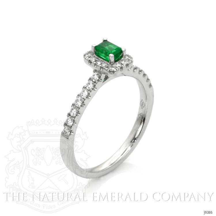 0.24 Ct. Emerald and Natural Diamond Pave Ring, 18K White Gold
