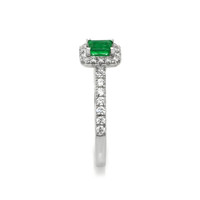 0.24 Ct. Emerald and Natural Diamond Pave Ring, 18K White Gold Image