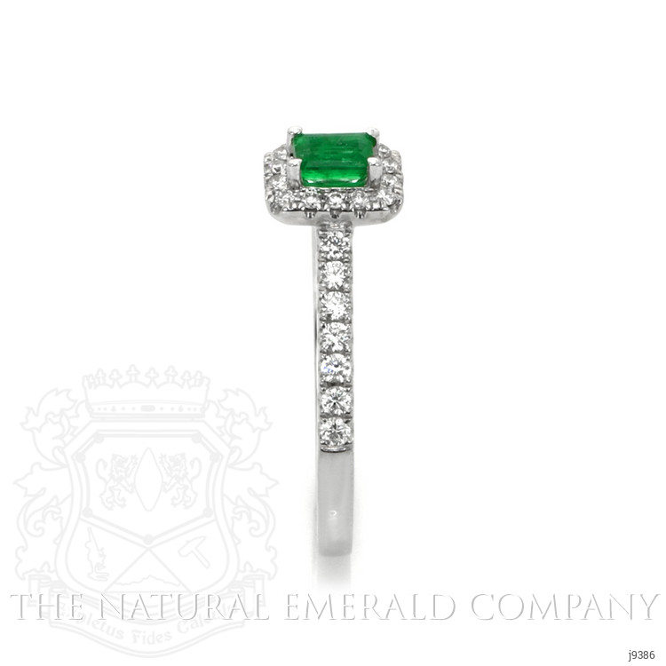 0.24 Ct. Emerald and Natural Diamond Pave Ring, 18K White Gold