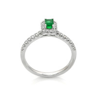 0.24 Ct. Emerald and Natural Diamond Pave Ring, 18K White Gold Image