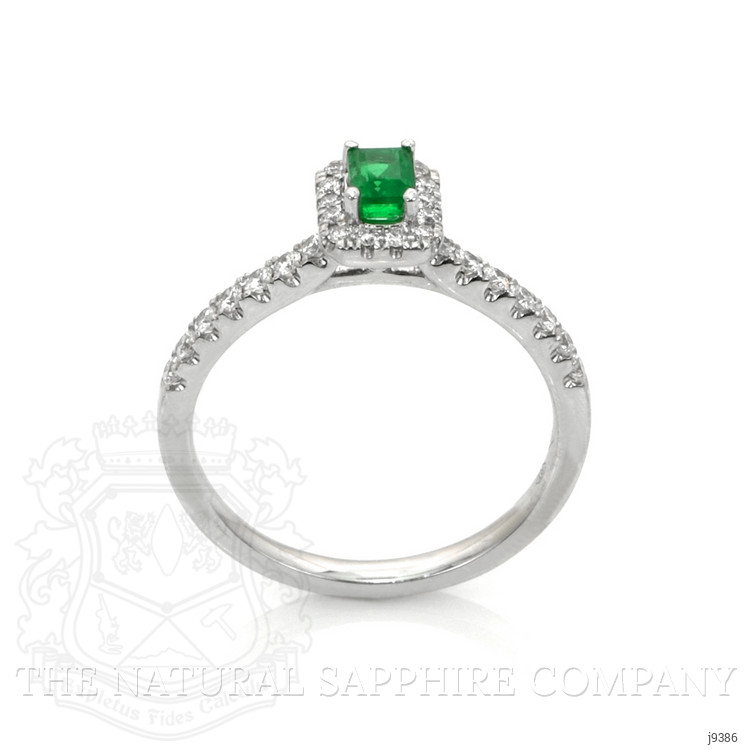 0.24 Ct. Emerald and Natural Diamond Pave Ring, 18K White Gold