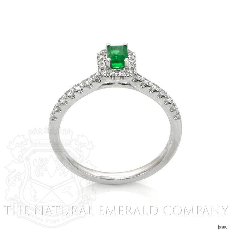 0.24 Ct. Emerald and Natural Diamond Pave Ring, 18K White Gold