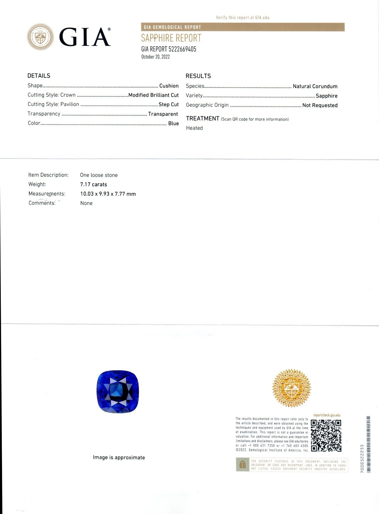 7.17 Ct. Blue Sapphire and Natural Diamond Three Stone Ring, 18K White Gold