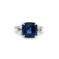 7.17 Ct. Blue Sapphire and Natural Diamond Three Stone Ring, 18K White Gold Video