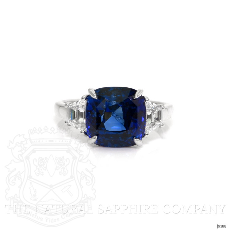 7.17 Ct. Blue Sapphire and Natural Diamond Three Stone Ring, 18K White Gold