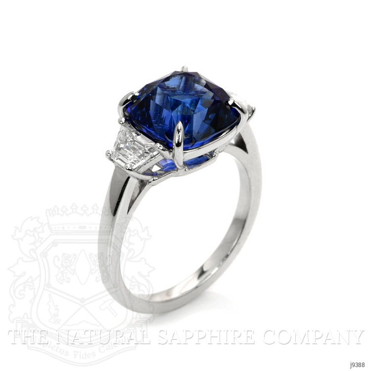 7.17 Ct. Blue Sapphire and Natural Diamond Three Stone Ring, 18K White Gold