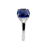 7.17 Ct. Blue Sapphire and Natural Diamond Three Stone Ring, 18K White Gold Image