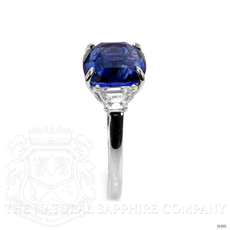 7.17 Ct. Blue Sapphire and Natural Diamond Three Stone Ring, 18K White Gold