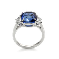 7.17 Ct. Blue Sapphire and Natural Diamond Three Stone Ring, 18K White Gold Image