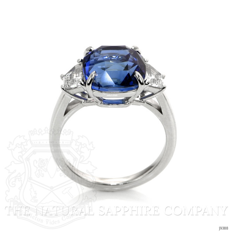 7.17 Ct. Blue Sapphire and Natural Diamond Three Stone Ring, 18K White Gold