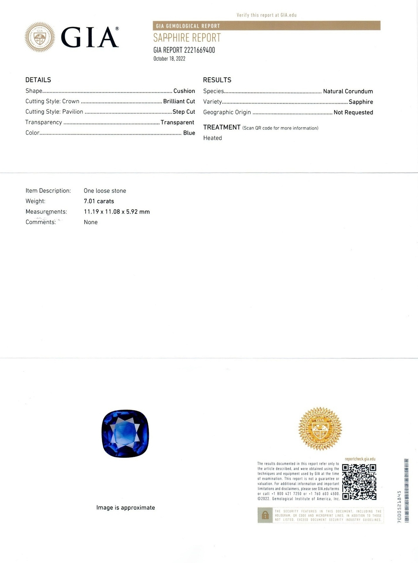 7.01 Ct. Blue Sapphire and Natural Diamond Three Stone Ring, 18K White Gold