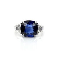 7.01 Ct. Blue Sapphire and Natural Diamond Three Stone Ring, 18K White Gold Video