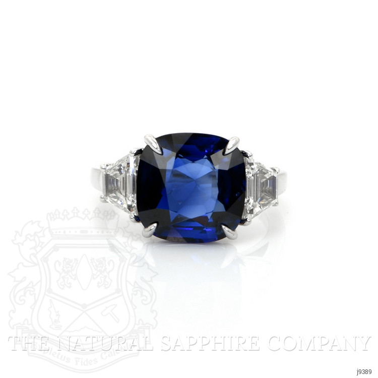 7.01 Ct. Blue Sapphire and Natural Diamond Three Stone Ring, 18K White Gold