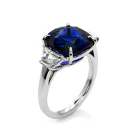 7.01 Ct. Blue Sapphire and Natural Diamond Three Stone Ring, 18K White Gold Image