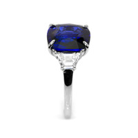 7.01 Ct. Blue Sapphire and Natural Diamond Three Stone Ring, 18K White Gold Image