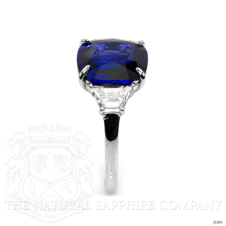 7.01 Ct. Blue Sapphire and Natural Diamond Three Stone Ring, 18K White Gold