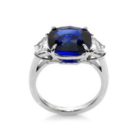 7.01 Ct. Blue Sapphire and Natural Diamond Three Stone Ring, 18K White Gold Image