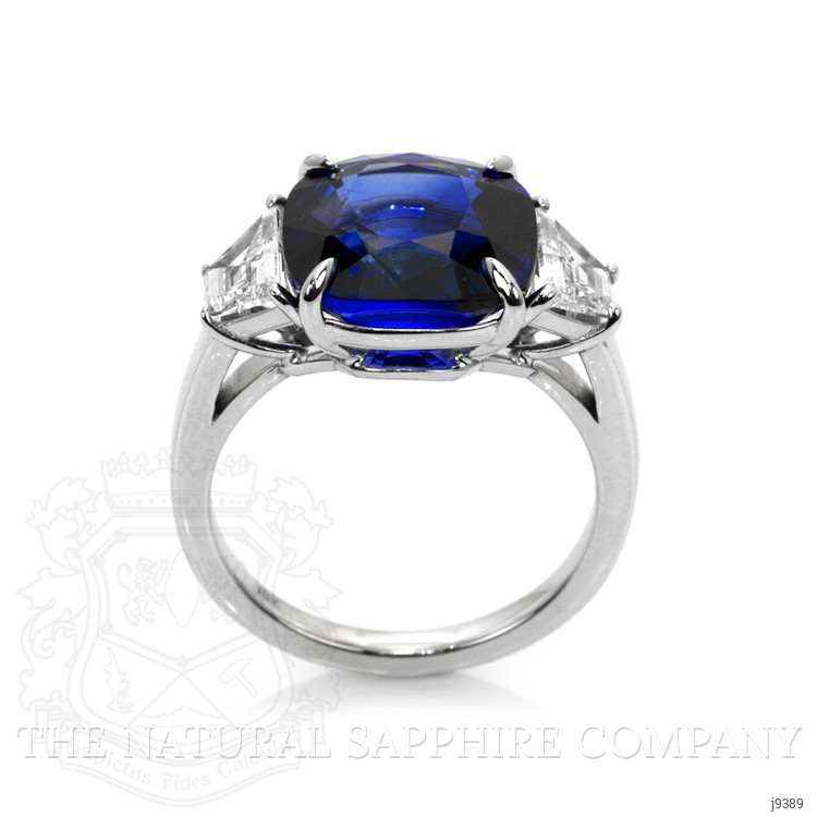 7.01 Ct. Blue Sapphire and Natural Diamond Three Stone Ring, 18K White Gold