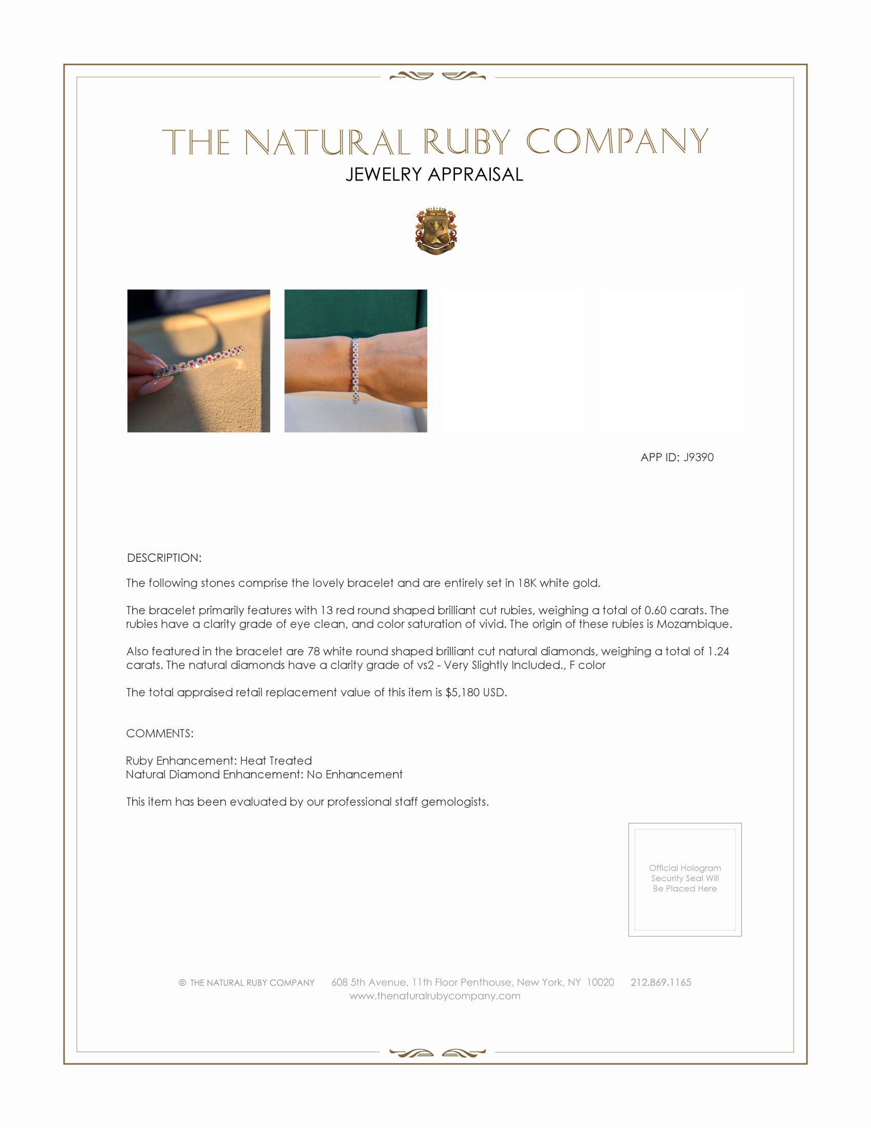 0.60 Ct.Tw. Ruby and Natural Diamond Bangle Bracelet, 18K White Gold