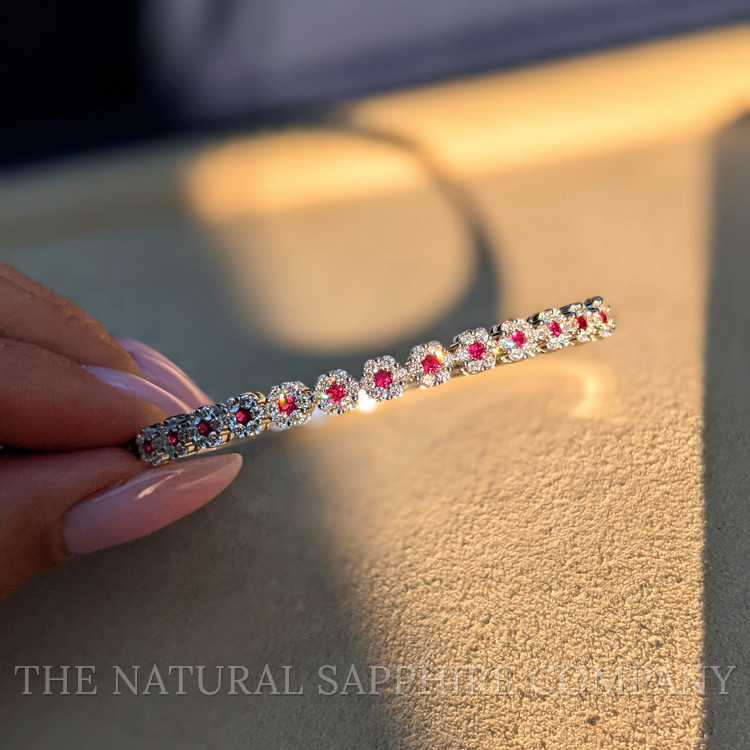 0.60 Ct.Tw. Ruby Natural Diamond Bangle Bracelet, 18K White Gold