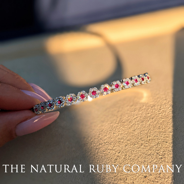 0.60 Ct.Tw. Ruby Natural Diamond Bangle Bracelet, 18K White Gold