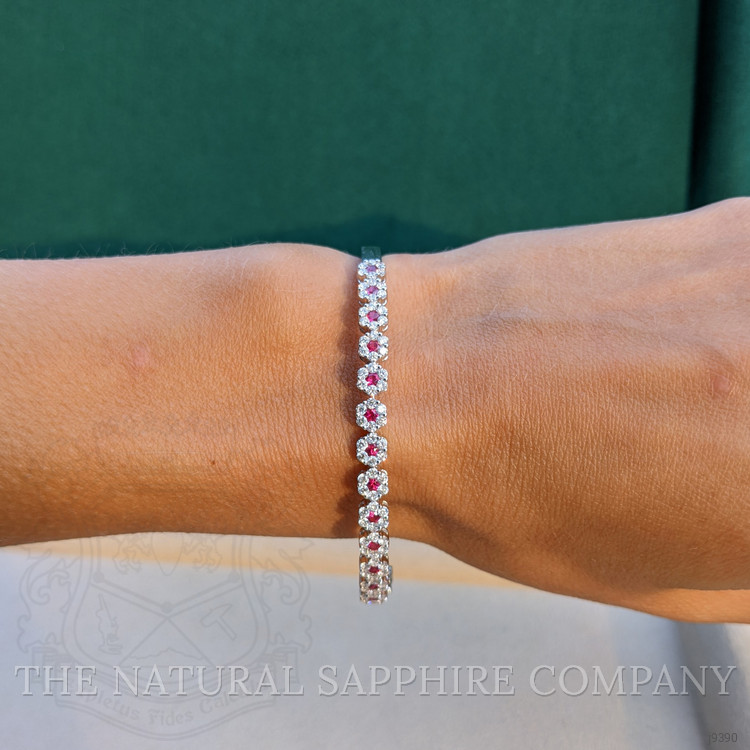 0.60 Ct.Tw. Ruby Natural Diamond Bangle Bracelet, 18K White Gold