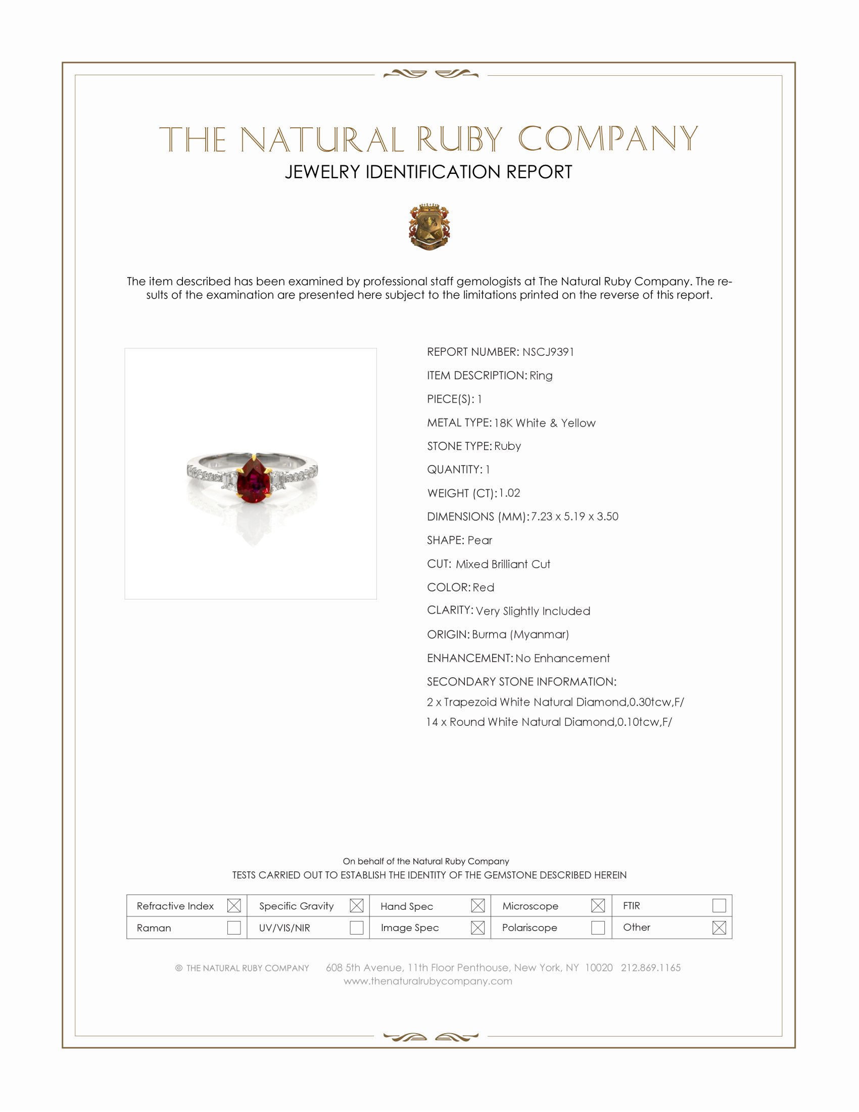 1.02 Ct. Ruby and Natural Diamond Three Stone Ring, 18K White & Yellow